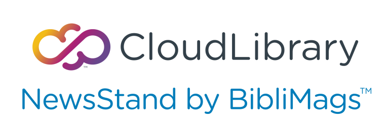 The CloudLibrary NewsStand by BibliMags logo with a multicolor infinity icon and bold text.