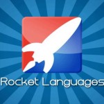 The Rocket Languages logo featuring a white rocket inside a red and blue square with a starburst background.