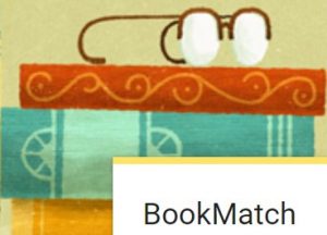 An illustration of stacked books with a pair of glasses on top and the label “BookMatch.”