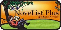 An orange NoveList Plus banner showing a person reading under a tree.